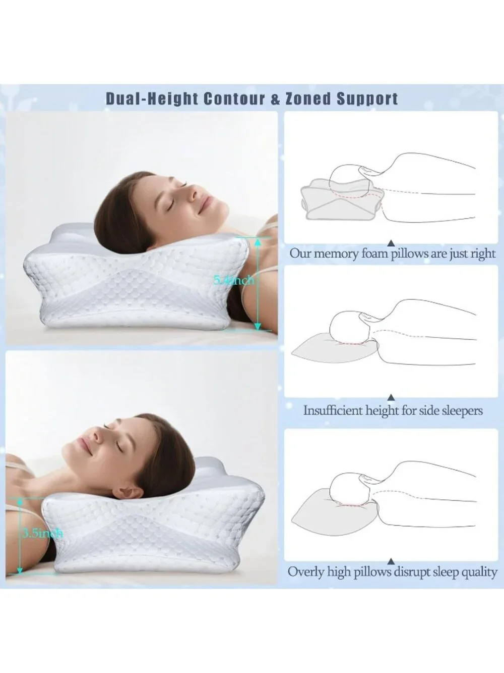 〽️Cervical Neck Pillow Ergonomic Contour Memory Foam Cooling White Silk Cover